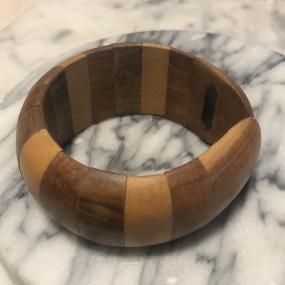 vtg Wooden Articulated Panel Assorted Multi Colour Cuff Bangle 7” - Picture 5 of 10